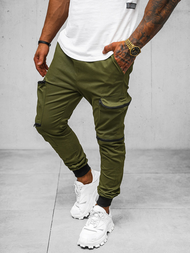 Ανδρικό παντελόνι chino jogger χακί OZONEE O/475