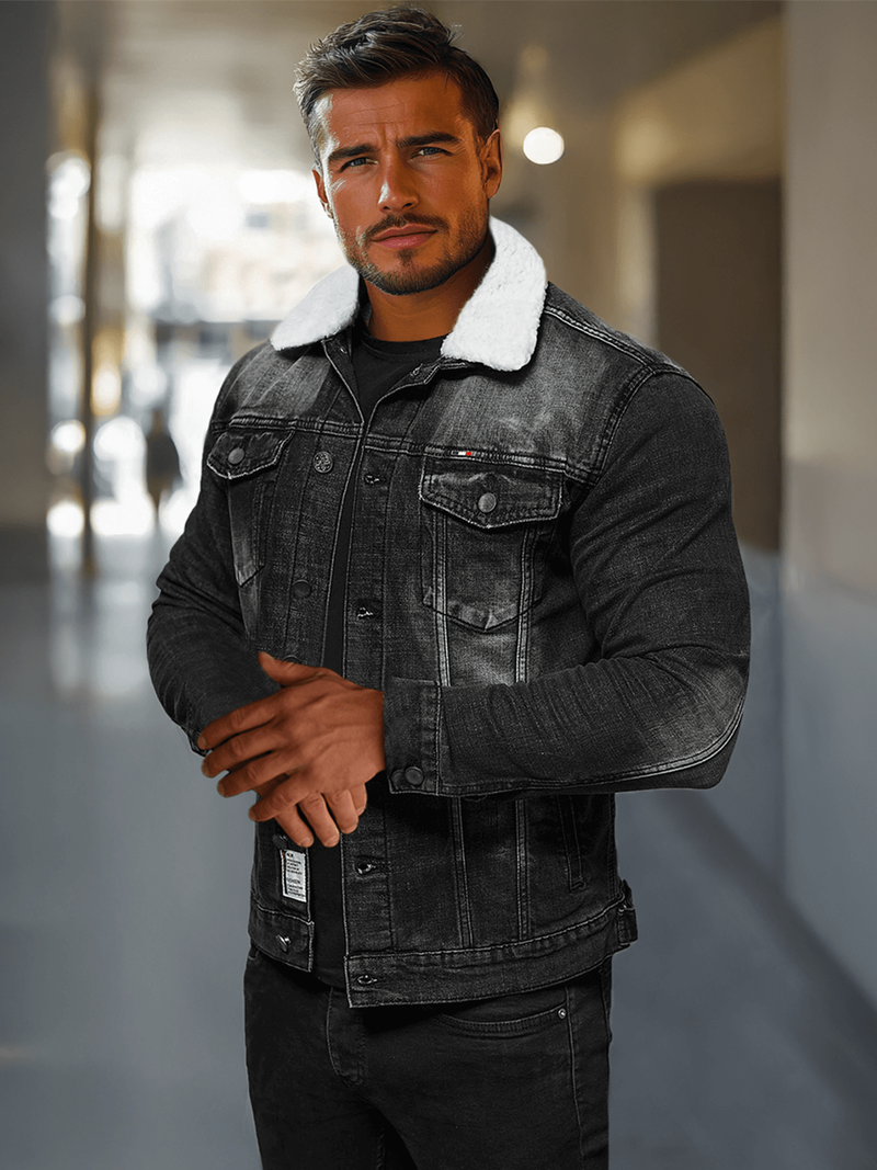 Ανδρικό τζιν μπουφάν σέρπα μαύρο OZONEE NB/MJ516NZ