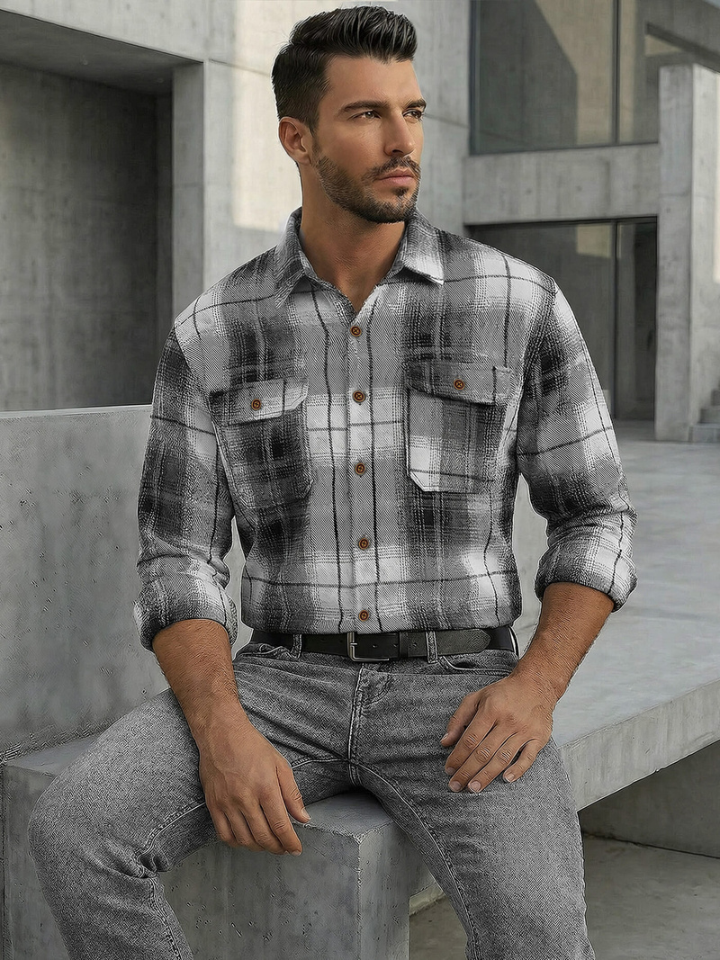 Ανδρικό πουκάμισο μαύρο άσπρο OZONEE NB/MC728N/4Z