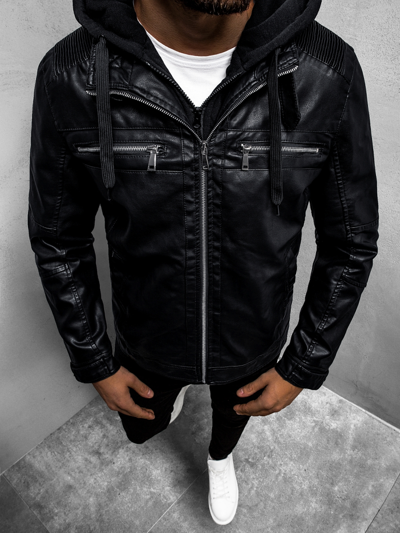 Ανδρικό δερμάτινο μπουφάν μαύρο OZONEE JB/JP1171Z