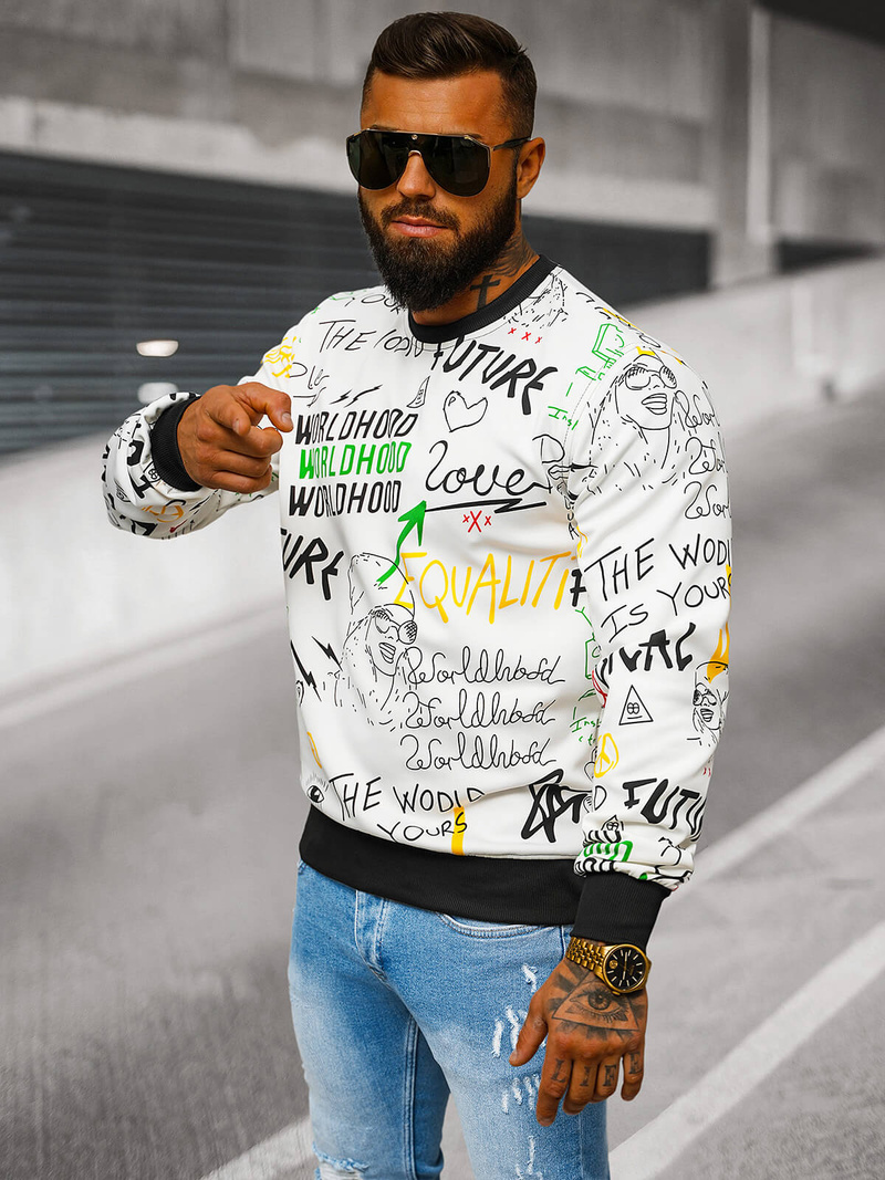 Ανδρικό Φούτερ λευκό OZONEE JS/8B1228/1