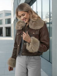 Γυναικείο δερμάτινο μπουφάν Σοκολάτα OZONEE JS/61M8513/158