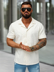 Ανδρικό πουκάμισο με κοντό μανίκι eκρού OZONEE O/B2258