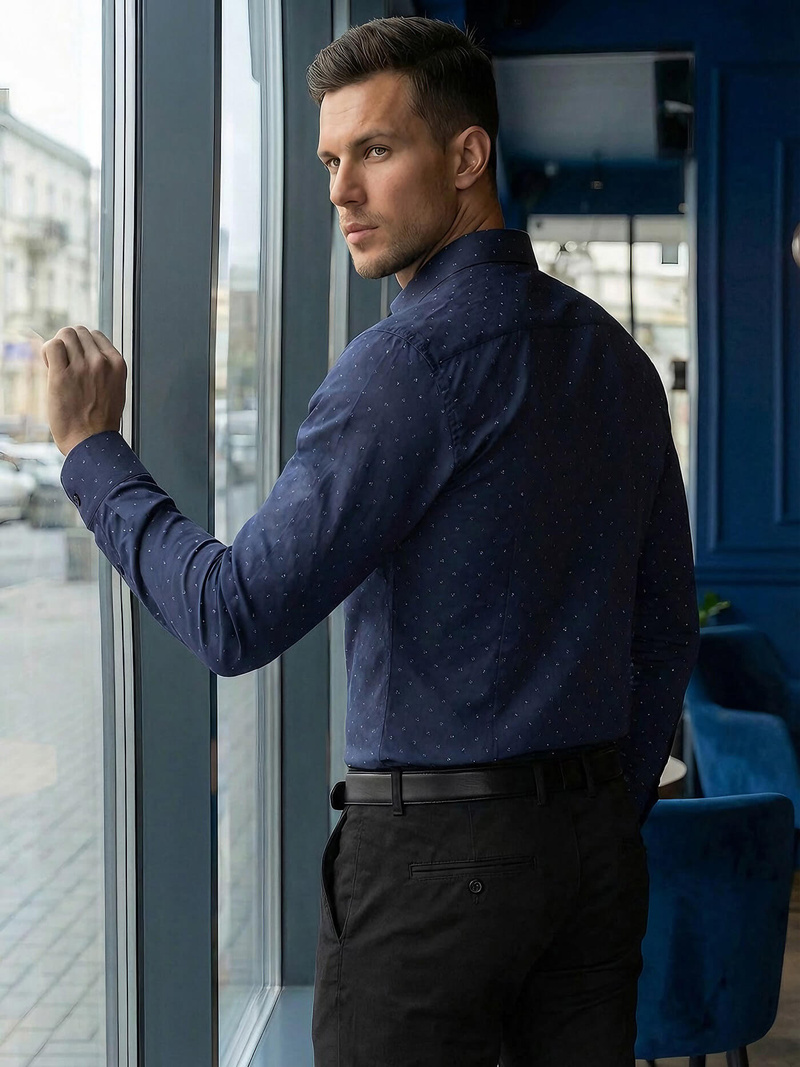 Ανδρικό πουκάμισο ναυτικό μπλε OZONEE V/V181Z