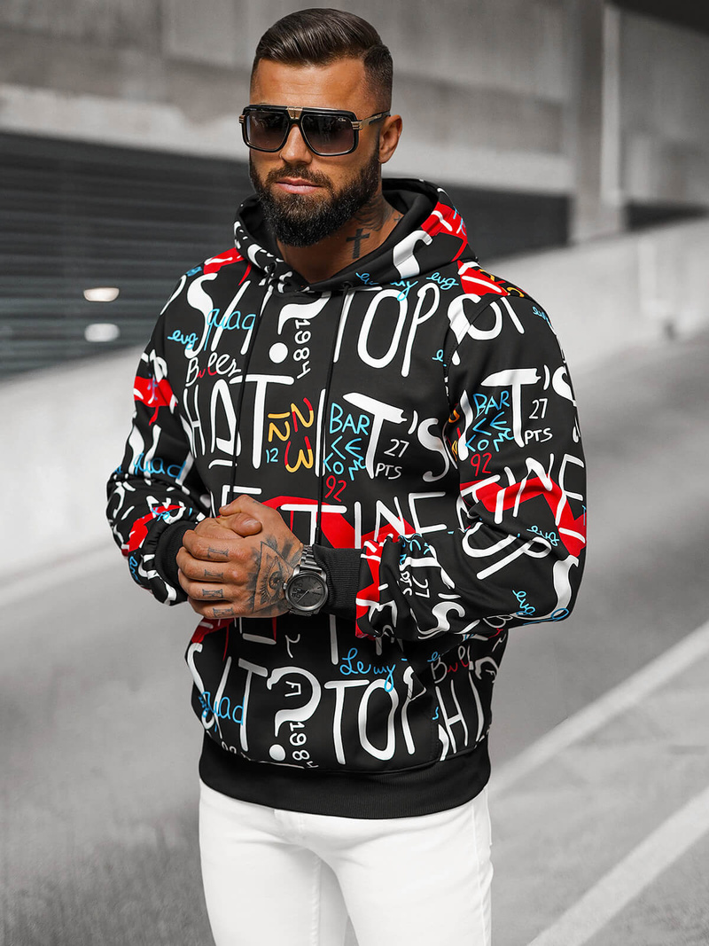 Ανδρικό Φούτερ με Kουκούλα Mαύρος OZONEE JS/8B1233/3