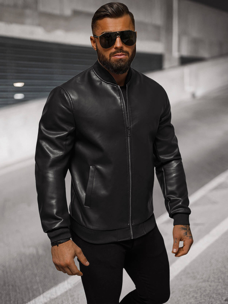 Ανδρικό δερμάτινο μπουφάν μαύρο OZONEE O/88120