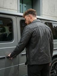 Ανδρικό δερμάτινο μπουφάν μαύρο OZONEE JS/11Z8069