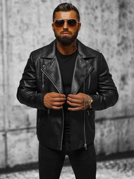 Ανδρικό δερμάτινο μπουφάν μαύρο OZONEE JS/11Z8067