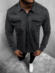 Ανδρικό τζιν πουκάμισο μαύρο OZONEE O/3444Z