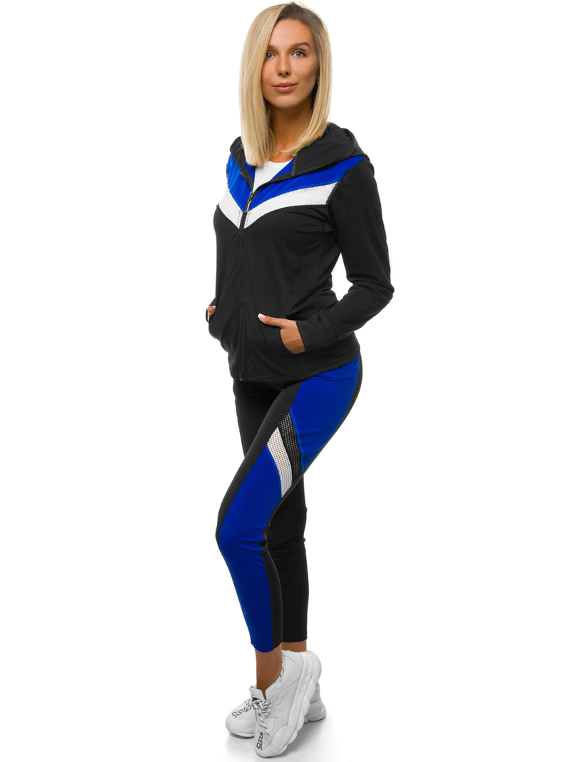 Γυναικείο σετ φόρμας δύο κομματιών μαύρο-μπλε OZONEE JS/YW06005/1/9