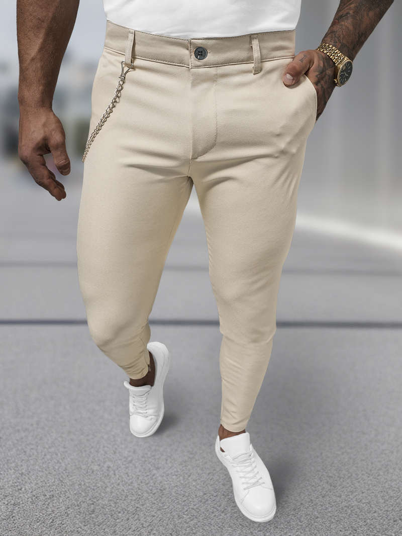 Ανδρικό παντελόνι chino μπεζ OZONEE DJ/3300
