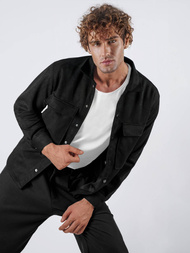 Ανδρικό πουκάμισο mαύρος OZONEE O/GOM23039