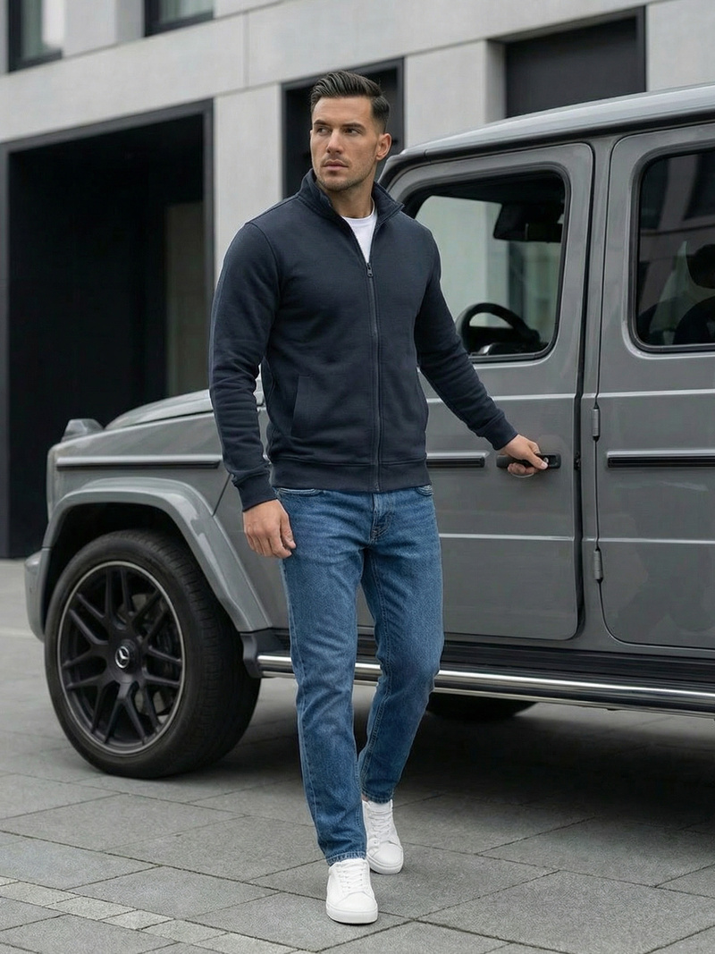 Ανδρικό φούτερ με φερμουάρ ναυτικό μπλε OZONEE JS/2002