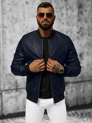 Ανδρικό δερμάτινο μπουφάν bomber ναυτικό μπλε/2 OZONEE N/6707Z