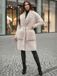 Γυναικείο παλτό mπεζ OZONEE JS/53M5200/155Z