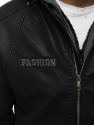 Ανδρικό δερμάτινο μπουφάν μαύρο OZONEE JB/JP1127