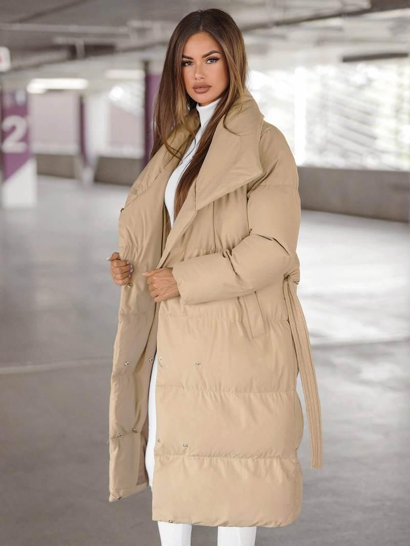 Γυναικείο χειμερινό μπουφάν mπεζ OZONEE JS/M737/62Z