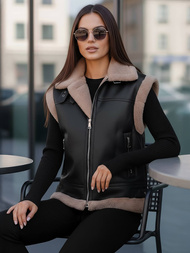 Γυναικείο δερμάτινο αμάνικο μπουφάν μαύρο OZONEE JS/61M8503/392Z