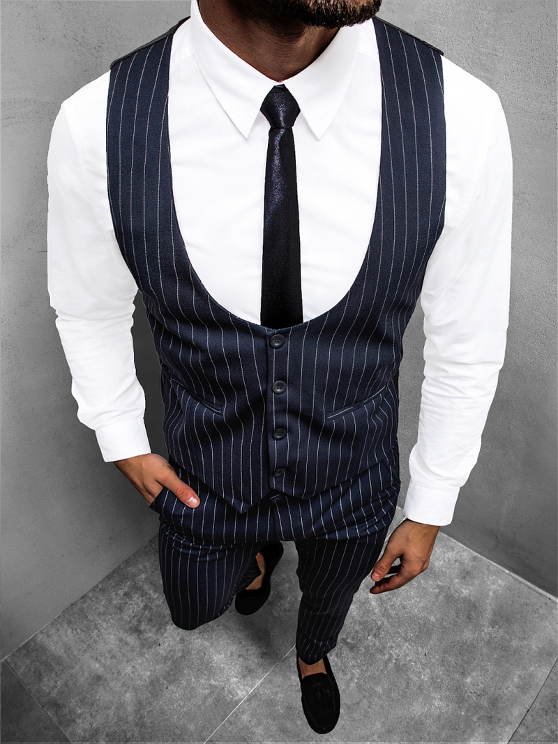 Ανδρικό σετ φόρμας - Γιλέκο και παντελόνι chino ναυτικό μπλε OZONEE DJ/5603